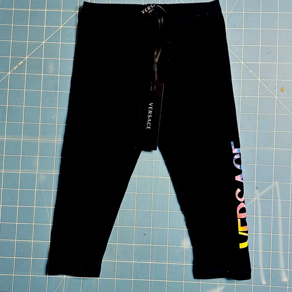 NWT Baby Girl Sz 12-18m Versace Black Rainbow Logo Lightweight Stretchy Leggings